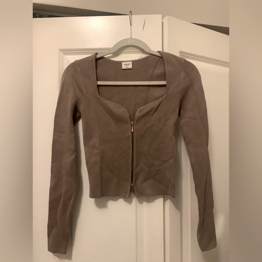 Abercrombie Taupe Double Zip Square Neck Sweater, Women’s XS